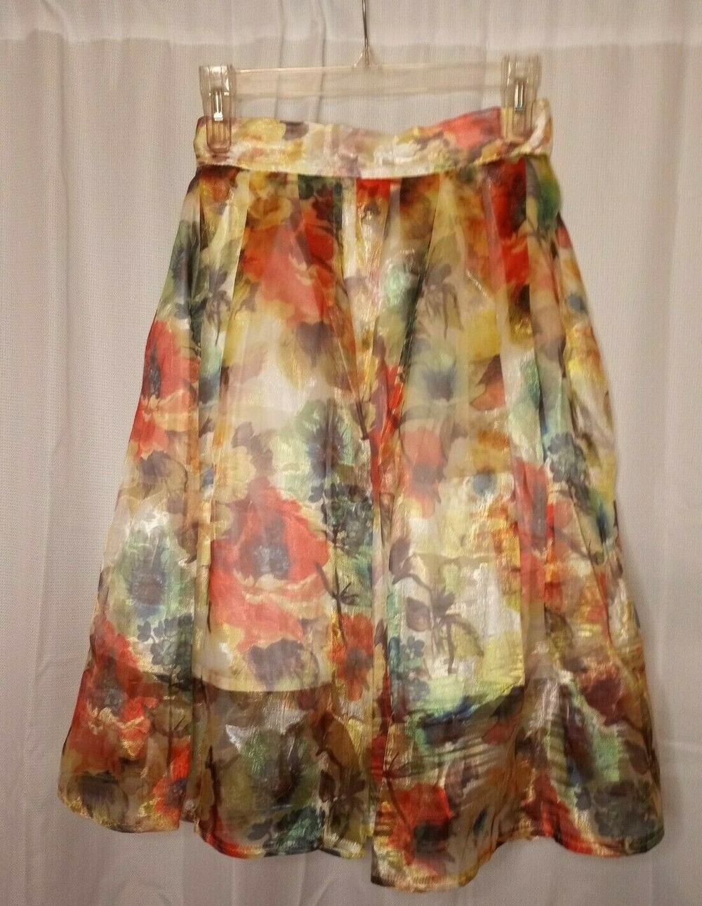 Akira Chicago Black Label Multicolor Bright Floral Full Skirt Small